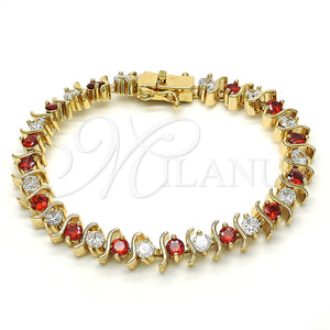 Pulsera Tennis 03.210.0076.1.08 Oro Laminado, con Granate and Blanca Zirconia Cubica, Pulido, Tono Dorado (08 MM Thickness, 8 Inches Length)