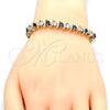 Pulsera Tennis 03.210.0076.3.08 Oro Laminado, con Zafiro Azul and Blanca Zirconia Cubica, Pulido, Tono Dorado (08 MM Thickness, 8 Inches Length)