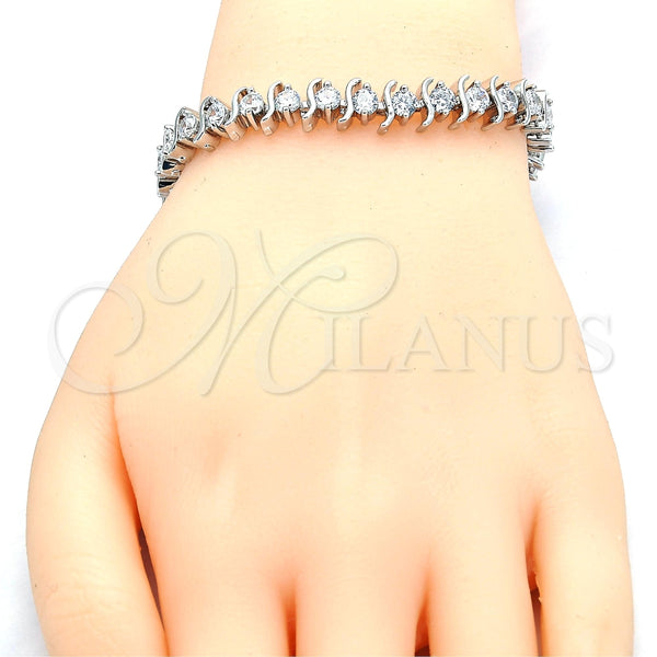 Pulsera Tennis 03.210.0076.4.08 Rodio Laminado, con Zirconia Cubica Blanca, Pulido, Rodinado (Grosor 08 MM, 8 Pulgadas de Largo)