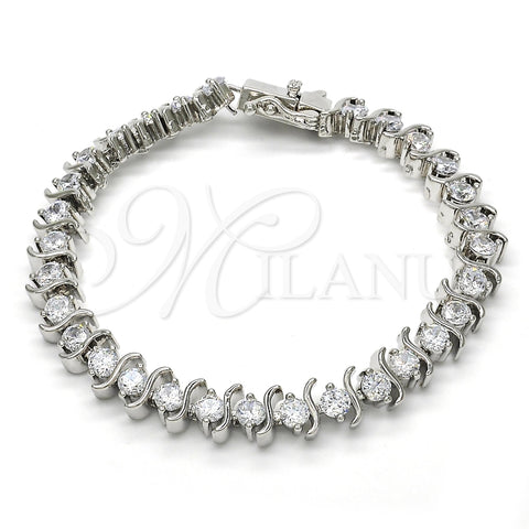 Pulsera Tennis 03.210.0076.4.08 Rodio Laminado, con Zirconia Cubica Blanca, Pulido, Rodinado (Grosor 08 MM, 8 Pulgadas de Largo)