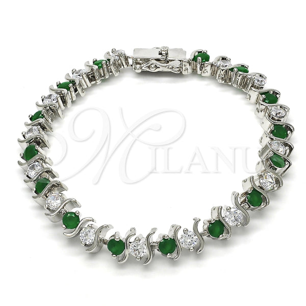 Pulsera Tennis 03.210.0076.6.08 Rodio Laminado, con Zirconia Cubica Verde y Blanca, Pulido, Rodinado (Grosor 08 MM, 8 Pulgadas de Largo)