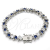 Pulsera Tennis 03.210.0076.7.08 Rodio Laminado, con Zirconia Cubica Zafiro Azul y Blanca, Pulido, Rodinado (Grosor 08 MM, 8 Pulgadas de Largo)