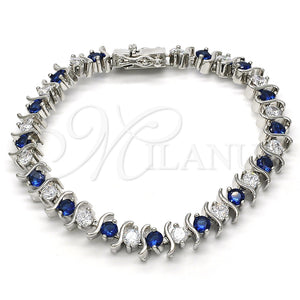 Pulsera Tennis 03.210.0076.7.08 Rodio Laminado, con Zirconia Cubica Zafiro Azul y Blanca, Pulido, Rodinado (Grosor 08 MM, 8 Pulgadas de Largo)