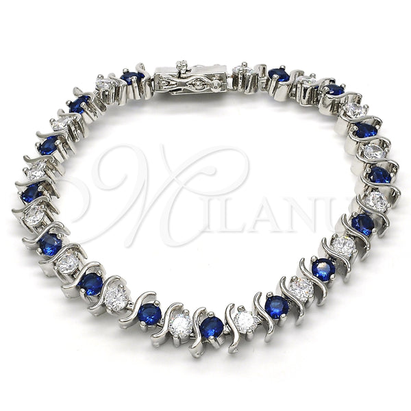 Pulsera Tennis 03.210.0076.7.08 Rodio Laminado, con Zirconia Cubica Zafiro Azul y Blanca, Pulido, Rodinado (Grosor 08 MM, 8 Pulgadas de Largo)