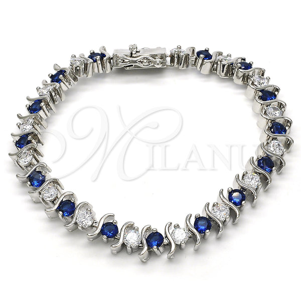Pulsera Tennis 03.210.0076.7.08 Rodio Laminado, con Zirconia Cubica Zafiro Azul y Blanca, Pulido, Rodinado (Grosor 08 MM, 8 Pulgadas de Largo)