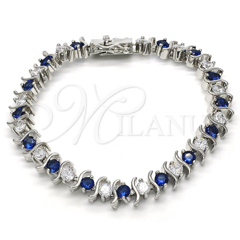 Pulsera Tennis 03.210.0076.7.08 Rodio Laminado, con Zirconia Cubica Zafiro Azul y Blanca, Pulido, Rodinado (Grosor 08 MM, 8 Pulgadas de Largo)