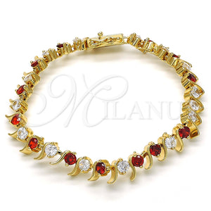 Pulsera Tennis 03.210.0077.1.08 Oro Laminado, con Granate and Blanca Zirconia Cubica, Pulido, Tono Dorado (08 MM Thickness, 8 Inches Length)