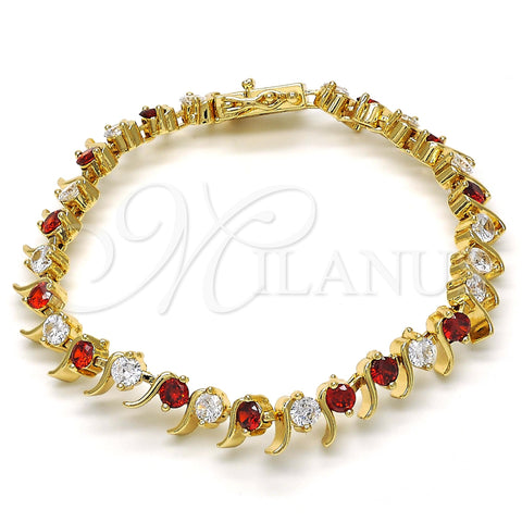 Pulsera Tennis 03.210.0077.1.08 Oro Laminado, con Granate and Blanca Zirconia Cubica, Pulido, Tono Dorado (08 MM Thickness, 8 Inches Length)