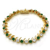 Pulsera Tennis 03.210.0077.2.08 Oro Laminado, con Verde and Blanca Zirconia Cubica, Pulido, Tono Dorado (08 MM Thickness, 8 Inches Length)