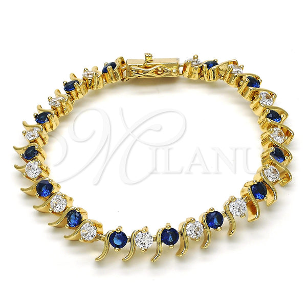 Pulsera Tennis 03.210.0077.3.08 Oro Laminado, con Zafiro Azul and Blanca Zirconia Cubica, Pulido, Tono Dorado (08 MM Thickness, 8 Inches Length)