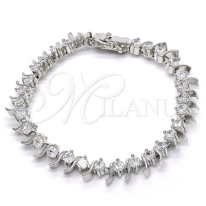 Pulsera Tennis 03.210.0077.4.08 Rodio Laminado, con Zirconia Cubica Blanca, Pulido, Rodinado (Grosor 08 MM, 8 Pulgadas de Largo)