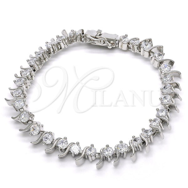 Pulsera Tennis 03.210.0077.4.08 Rodio Laminado, con Zirconia Cubica Blanca, Pulido, Rodinado (Grosor 08 MM, 8 Pulgadas de Largo)