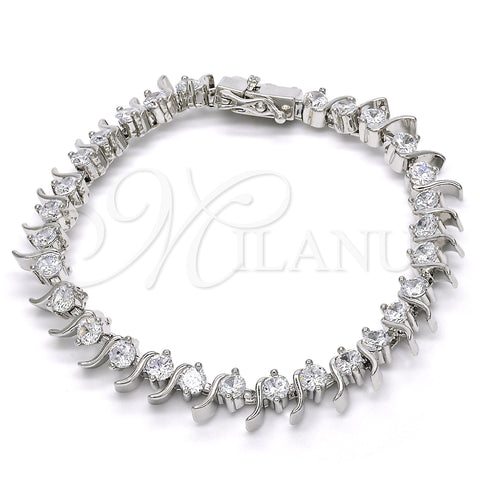 Pulsera Tennis 03.210.0077.4.08 Rodio Laminado, con Zirconia Cubica Blanca, Pulido, Rodinado (Grosor 08 MM, 8 Pulgadas de Largo)