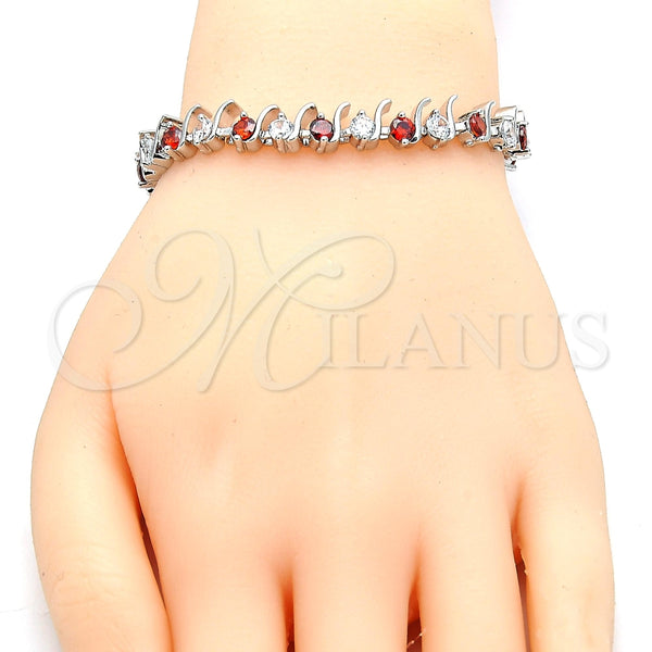 Pulsera Tennis 03.210.0077.5.08 Rodio Laminado, con Zirconia Cubica Granate y Blanca, Pulido, Rodinado (Grosor 08 MM, 8 Pulgadas de Largo)