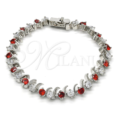 Pulsera Tennis 03.210.0077.5.08 Rodio Laminado, con Zirconia Cubica Granate y Blanca, Pulido, Rodinado (Grosor 08 MM, 8 Pulgadas de Largo)