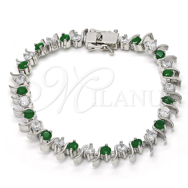 Pulsera Tennis 03.210.0077.6.08 Rodio Laminado, con Zirconia Cubica Verde y Blanca, Pulido, Rodinado (Grosor 08 MM, 8 Pulgadas de Largo)