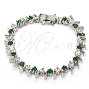 Pulsera Tennis 03.210.0077.6.08 Rodio Laminado, con Zirconia Cubica Verde y Blanca, Pulido, Rodinado (Grosor 08 MM, 8 Pulgadas de Largo)