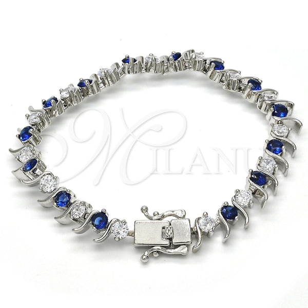 Pulsera Tennis 03.210.0077.7.08 Rodio Laminado, con Zirconia Cubica Zafiro Azul y Blanca, Pulido, Rodinado (Grosor 08 MM, 8 Pulgadas de Largo)