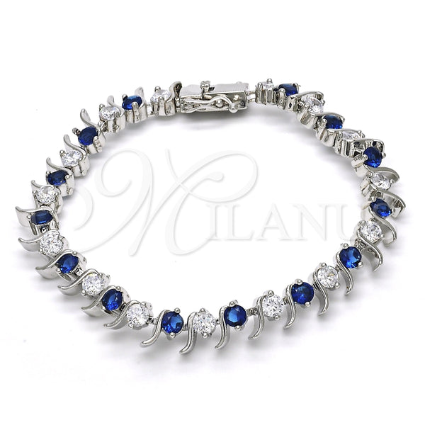 Pulsera Tennis 03.210.0077.7.08 Rodio Laminado, con Zirconia Cubica Zafiro Azul y Blanca, Pulido, Rodinado (Grosor 08 MM, 8 Pulgadas de Largo)