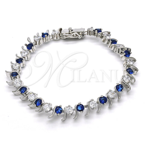 Pulsera Tennis 03.210.0077.7.08 Rodio Laminado, con Zirconia Cubica Zafiro Azul y Blanca, Pulido, Rodinado (Grosor 08 MM, 8 Pulgadas de Largo)