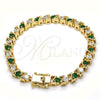 Pulsera Tennis 03.210.0078.2.08 Oro Laminado, con Verde and Blanca Zirconia Cubica, Pulido, Tono Dorado (06 MM Thickness, 8 Inches Length)
