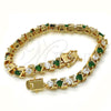 Pulsera Tennis 03.210.0078.2.08 Oro Laminado, con Verde and Blanca Zirconia Cubica, Pulido, Tono Dorado (06 MM Thickness, 8 Inches Length)