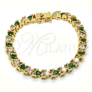 Pulsera Tennis 03.210.0078.2.08 Oro Laminado, con Verde and Blanca Zirconia Cubica, Pulido, Tono Dorado (06 MM Thickness, 8 Inches Length)
