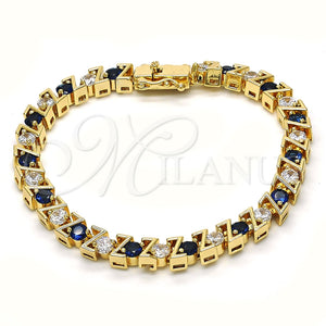 Pulsera Tennis 03.210.0078.3.08 Oro Laminado, con Zafiro Azul and Blanca Zirconia Cubica, Pulido, Tono Dorado (06 MM Thickness, 8 Inches Length)