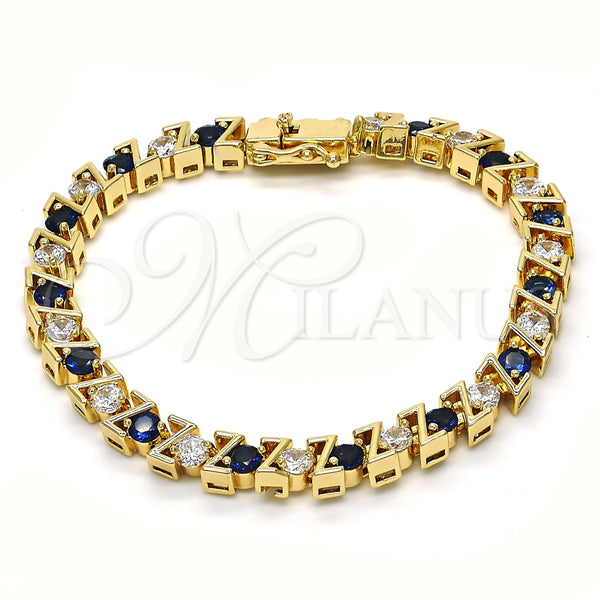 Pulsera Tennis 03.210.0078.3.08 Oro Laminado, con Zafiro Azul and Blanca Zirconia Cubica, Pulido, Tono Dorado (06 MM Thickness, 8 Inches Length)