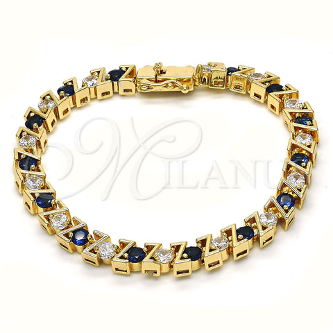 Pulsera Tennis 03.210.0078.3.08 Oro Laminado, con Zafiro Azul and Blanca Zirconia Cubica, Pulido, Tono Dorado (06 MM Thickness, 8 Inches Length)