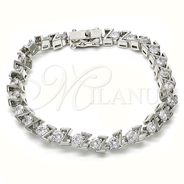 Pulsera Tennis 03.210.0078.4.08 Rodio Laminado, con Zirconia Cubica Blanca, Pulido, Rodinado (Grosor 06 MM, 8 Pulgadas de Largo)
