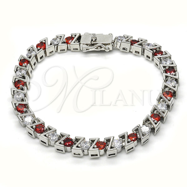 Pulsera Tennis 03.210.0078.5.08 Rodio Laminado, con Zirconia Cubica Granate y Blanca, Pulido, Rodinado (Grosor 06 MM, 8 Pulgadas de Largo)