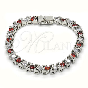 Pulsera Tennis 03.210.0078.5.08 Rodio Laminado, con Zirconia Cubica Granate y Blanca, Pulido, Rodinado (Grosor 06 MM, 8 Pulgadas de Largo)