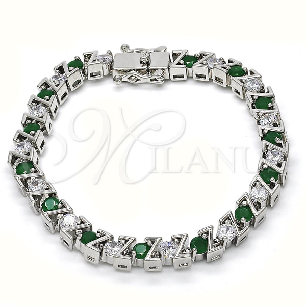 Pulsera Tennis 03.210.0078.6.08 Rodio Laminado, con Zirconia Cubica Verde y Blanca, Pulido, Rodinado (Grosor 06 MM, 8 Pulgadas de Largo)