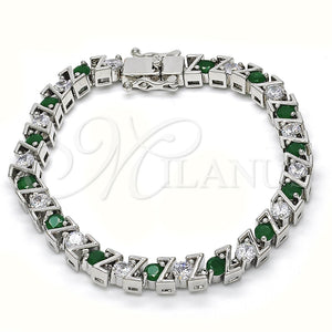 Pulsera Tennis 03.210.0078.6.08 Rodio Laminado, con Zirconia Cubica Verde y Blanca, Pulido, Rodinado (Grosor 06 MM, 8 Pulgadas de Largo)