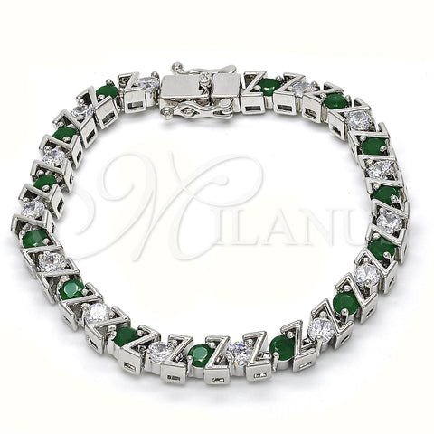 Pulsera Tennis 03.210.0078.6.08 Rodio Laminado, con Zirconia Cubica Verde y Blanca, Pulido, Rodinado (Grosor 06 MM, 8 Pulgadas de Largo)