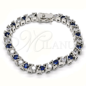 Pulsera Tennis 03.210.0078.7.08 Rodio Laminado, con Zirconia Cubica Zafiro Azul y Blanca, Pulido, Rodinado (Grosor 06 MM, 8 Pulgadas de Largo)