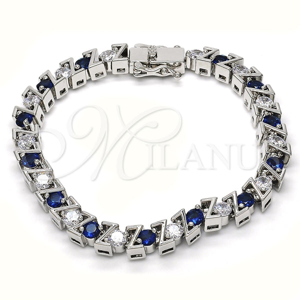 Pulsera Tennis 03.210.0078.7.08 Rodio Laminado, con Zirconia Cubica Zafiro Azul y Blanca, Pulido, Rodinado (Grosor 06 MM, 8 Pulgadas de Largo)
