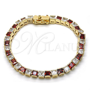 Pulsera Tennis 03.210.0079.1.08 Oro Laminado, con Granate and Blanca Zirconia Cubica, Pulido, Tono Dorado (05 MM Thickness, 8 Inches Length)