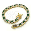 Pulsera Tennis 03.210.0079.2.08 Oro Laminado, con Verde and Blanca Zirconia Cubica, Pulido, Tono Dorado (05 MM Thickness, 8 Inches Length)