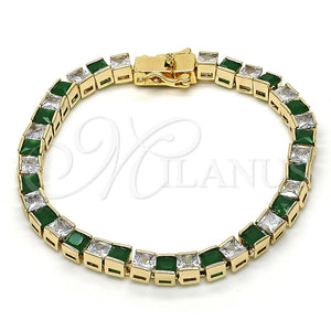 Pulsera Tennis 03.210.0079.2.08 Oro Laminado, con Verde and Blanca Zirconia Cubica, Pulido, Tono Dorado (05 MM Thickness, 8 Inches Length)