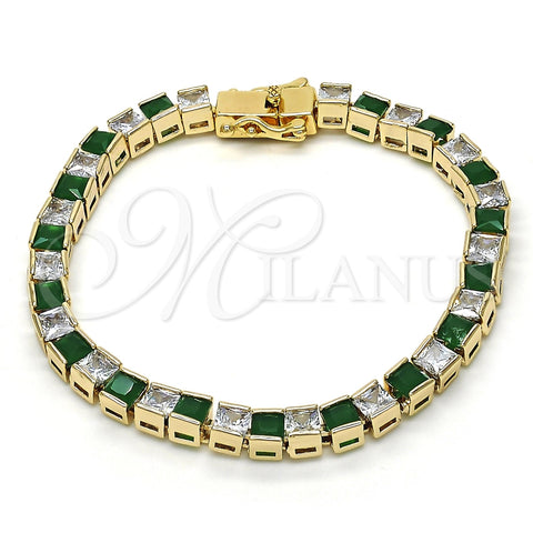 Pulsera Tennis 03.210.0079.2.08 Oro Laminado, con Verde and Blanca Zirconia Cubica, Pulido, Tono Dorado (05 MM Thickness, 8 Inches Length)