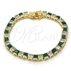 Pulsera Tennis 03.210.0079.2.08 Oro Laminado, con Verde and Blanca Zirconia Cubica, Pulido, Tono Dorado (05 MM Thickness, 8 Inches Length)