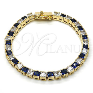 Pulsera Tennis 03.210.0079.3.08 Oro Laminado, con Zafiro Azul and Blanca Zirconia Cubica, Pulido, Tono Dorado (05 MM Thickness, 8 Inches Length)