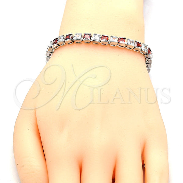 Pulsera Tennis 03.210.0079.5.08 Rodio Laminado, con Zirconia Cubica Granate y Blanca, Pulido, Rodinado (Grosor 05 MM, 8 Pulgadas de Largo)