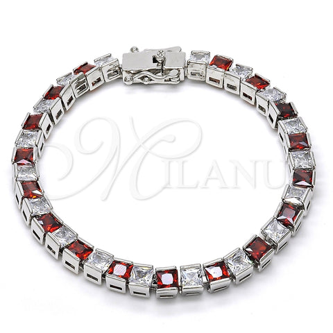 Pulsera Tennis 03.210.0079.5.08 Rodio Laminado, con Zirconia Cubica Granate y Blanca, Pulido, Rodinado (Grosor 05 MM, 8 Pulgadas de Largo)