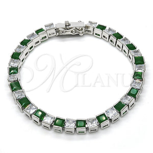 Pulsera Tennis 03.210.0079.6.08 Rodio Laminado, con Zirconia Cubica Verde y Blanca, Pulido, Rodinado (Grosor 05 MM, 8 Pulgadas de Largo)
