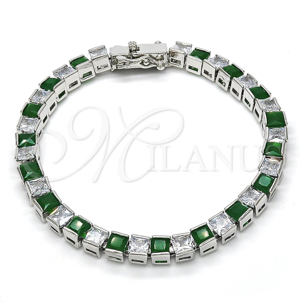 Pulsera Tennis 03.210.0079.6.08 Rodio Laminado, con Zirconia Cubica Verde y Blanca, Pulido, Rodinado (Grosor 05 MM, 8 Pulgadas de Largo)