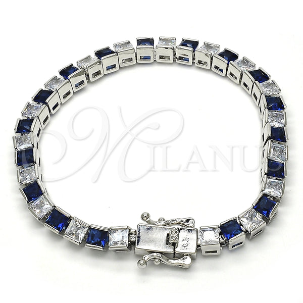 Pulsera Tennis 03.210.0079.7.08 Rodio Laminado, con Zirconia Cubica Zafiro Azul y Blanca, Pulido, Rodinado (Grosor 05 MM, 8 Pulgadas de Largo)