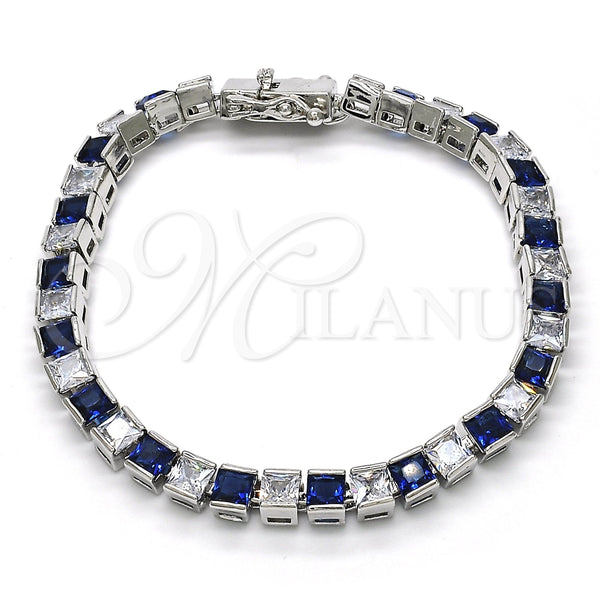 Pulsera Tennis 03.210.0079.7.08 Rodio Laminado, con Zirconia Cubica Zafiro Azul y Blanca, Pulido, Rodinado (Grosor 05 MM, 8 Pulgadas de Largo)